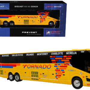 Prevost H3-45 Coach Bus "Tornado Bus Company" Yellow with Graphics Limited Edition 1/87 (HO) Diecast Model by Iconic Replicas