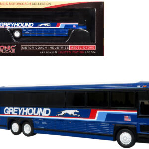 2001 MCI D4000 Coach Bus "Greyhound" Blue with Stripes "Vintage Bus & Motorcoach Collection" Limited Edition to 504 pieces Worldwide 1/87 (HO) Diecast Model by Iconic Replicas