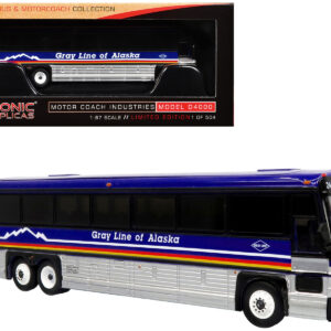 2001 MCI D4000 Coach Bus "Gray Line of Alaska" Dark Blue with Stripes "Vintage Bus & Motorcoach Collection" Limited Edition to 504 pieces Worldwide 1/87 (HO) Diecast Model by Iconic Replicas