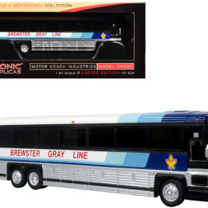 2001 MCI D4000 Coach Bus "Brewster Gray Line" White with Blue Stripes "Vintage Bus & Motorcoach Collection" Limited Edition to 504 pieces Worldwide 1/87 (HO) Diecast Model by Iconic Replicas
