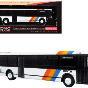 1980 Grumman 870 Advanced Design Transit Bus "MARTA Atlanta" White with Stripes "Vintage Bus & Motorcoach Collection" Limited Edition 1/87 (HO) Diecast Model by Iconic Replicas