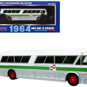1964 MCI MC-5A Coach Bus "Golden Gate Transit" White with Green Stripes "Vintage Bus & Motorcoach Collection" Limited Edition to 504 pieces Worldwide 1/87 (HO) Diecast Model by Iconic Replicas