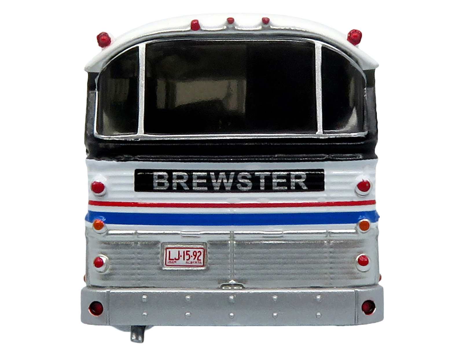 1964 MCI MC-5A Coach Bus "Brewster Gray Line" Silver with Blue and Red Stripes "Vintage Bus & Motorcoach Collection" Limited Edition to 504 pieces Worldwide 1/87 (HO) Diecast Model by Iconic Replicas - Image 5