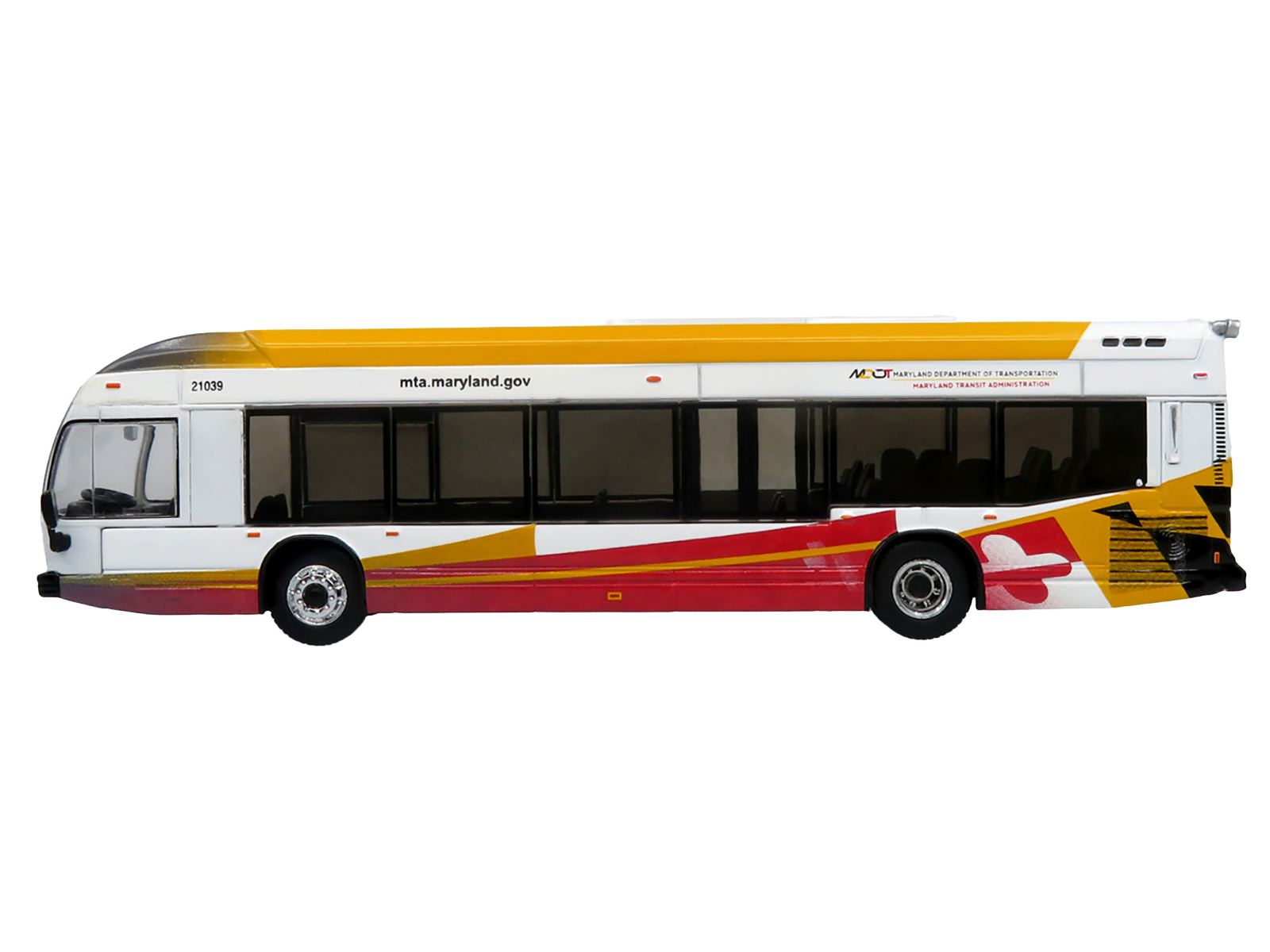 Nova Bus LFSH Hybrid Transit Bus "MTA Maryland" White with Red and Yellow Graphics "The Bus & Motorcoach Collection" Limited Edition to 504 pieces Worldwide 1/87 (HO) Diecast Model by Iconic Replicas - Image 2
