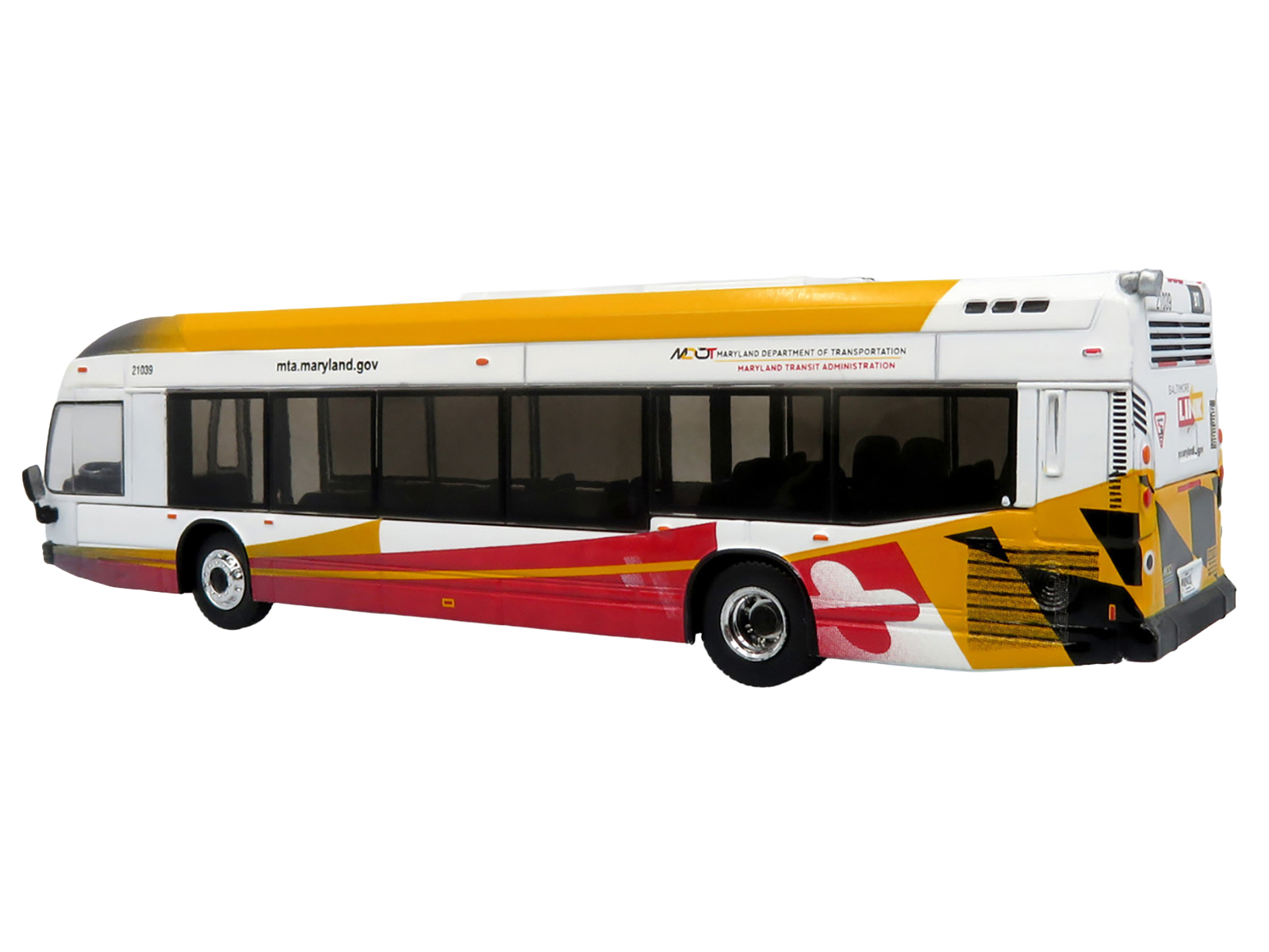 Nova Bus LFSH Hybrid Transit Bus "MTA Maryland" White with Red and Yellow Graphics "The Bus & Motorcoach Collection" Limited Edition to 504 pieces Worldwide 1/87 (HO) Diecast Model by Iconic Replicas - Image 3