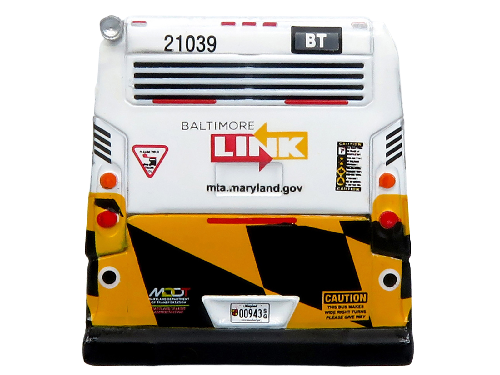 Nova Bus LFSH Hybrid Transit Bus "MTA Maryland" White with Red and Yellow Graphics "The Bus & Motorcoach Collection" Limited Edition to 504 pieces Worldwide 1/87 (HO) Diecast Model by Iconic Replicas - Image 5