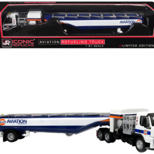 Volvo FM500 with Esterer Aviation Refueling Tanker Truck "Gulf Aviation" White with Blue Stripes Limited Edition 1/87 (HO) Diecast Model by Iconic Replicas