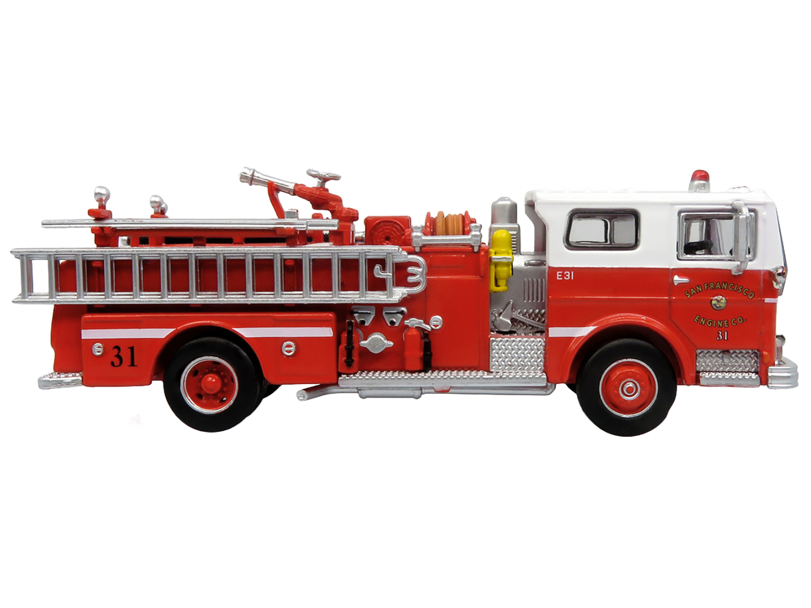 1974 Ward LaFrance Fire Engine "San Francisco Fire Department – Engine 31" Red with White Top "5 Alarm" Series Limited Edition 1/87 (HO) Diecast Model by Iconic Replicas - Image 2