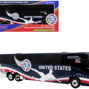 MCI J4500 Coach Bus "United States National Soccer Team" Dark Blue with Graphics "International Federation of the Global Game" Series Limited Edition to 504 pieces Worldwide 1/87 (HO) Diecast Model by Iconic Replicas
