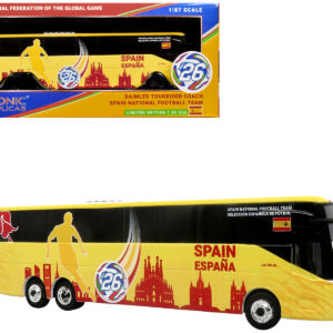 Daimler Tourrider Coach Bus "Spain National Football Team" Yellow with Graphics "International Federation of the Global Game" Series Limited Edition to 504 pieces Worldwide 1/87 (HO) Diecast Model by Iconic Replicas