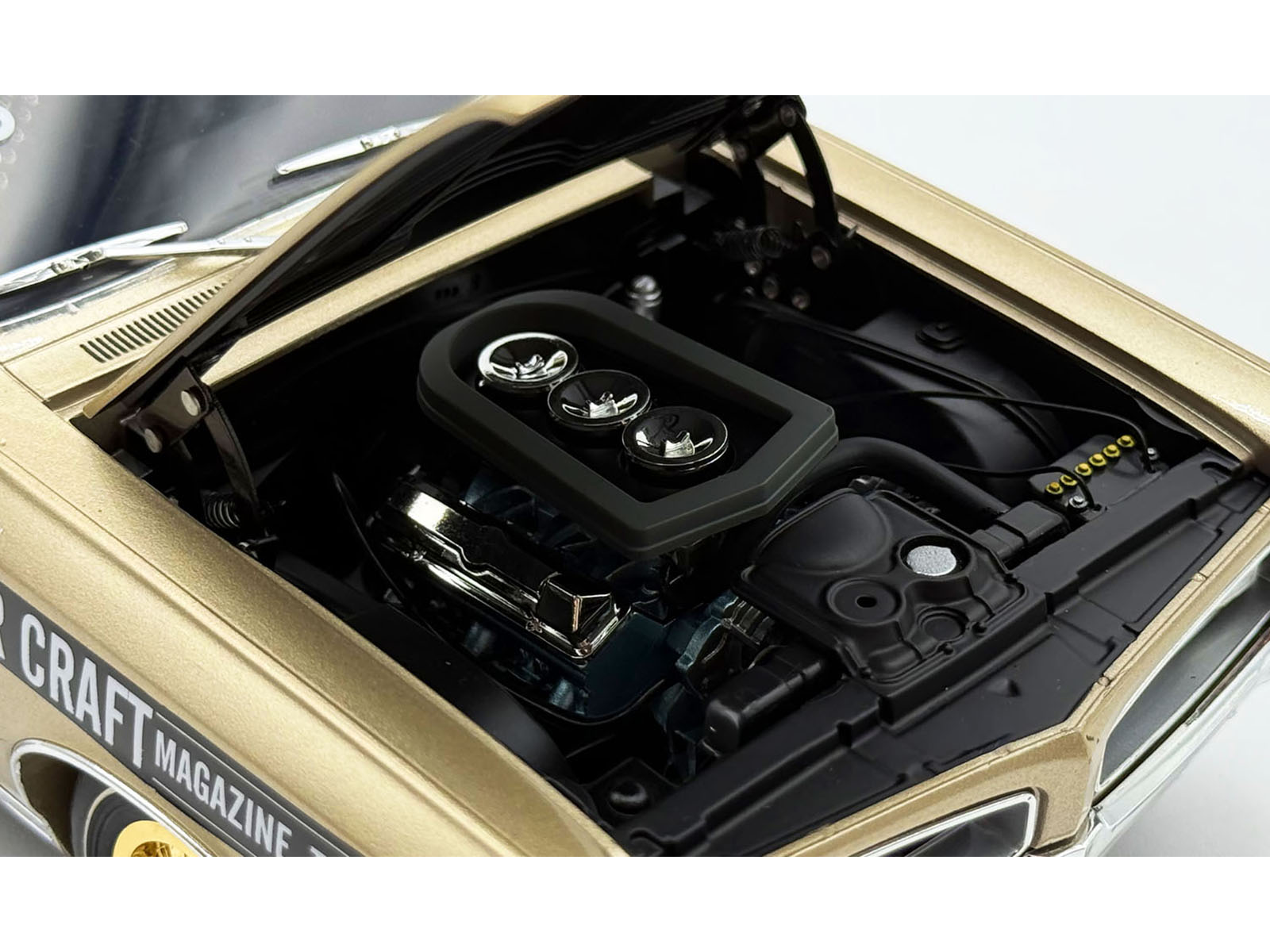 1966 Pontiac GTO "Car Craft Magazine Test Car" Gold Metallic with Black Top and Graphics Limited Edition to 300 pieces Worldwide 1/18 Diecast Model Car by ACME - Image 3