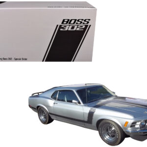 1970 Ford Mustang BOSS 302 "Special Order" Light Silver Metallic with Black Stripes Limited Edition to 302 pieces Worldwide 1/18 Diecast Model Car by ACME