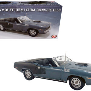 1971 Plymouth HEMI Cuda Convertible Winchester Gray with Black Soft Top Limited Edition to 354 pieces Worldwide 1/18 Diecast Model Car by ACME