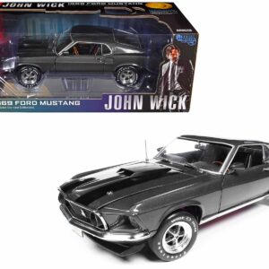 1969 Ford Mustang Dark Gray Metallic with Black Stripes "John Wick" (2014) Movie "Silver Screen Machines" Series 1/18 Diecast Model Car by Auto World