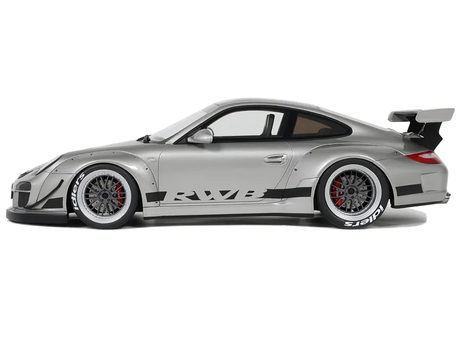 2024 Porsche 911 RWB Abu Silver Metallic with Black Hood 1/18 Model Car by GT Spirit - Image 4