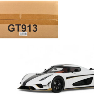 2023 Koenigsegg Regera White with Black Stripes 1/18 Model Car by GT Spirit