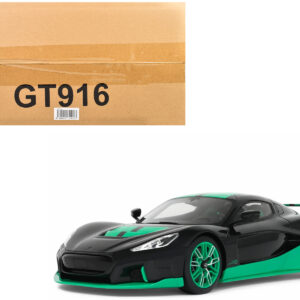 2023 Rimac Nevera Black with Green Stripes 1/18 Model Car by GT Spirit