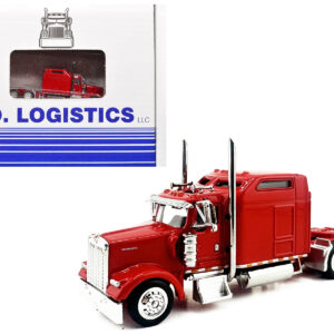 Kenworth W900L Truck Tractor with Sleeper Cab Red and Covered Grain Trailer White with Red Tarp Combo Set 1/87 (HO) Plastic Model Car by HO Logistics