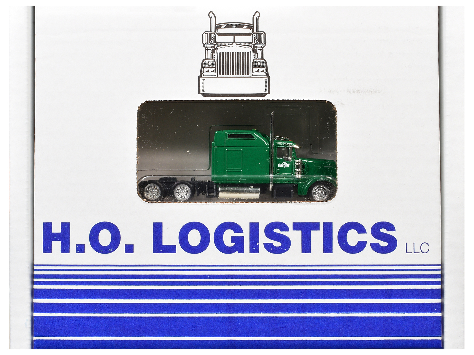 Kenworth W900L Truck Tractor with Sleeper Cab "Cargill" Green and Covered Grain Trailer White with Green Tarp Combo Set 1/87 (HO) Plastic Model Car by HO Logistics - Image 3