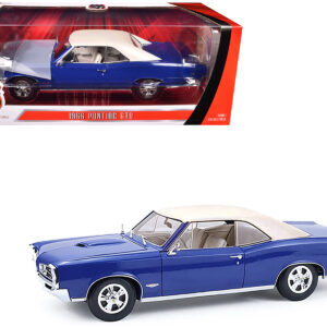 1966 Pontiac GTO Barrier Blue with White Top and Interior 1/18 Diecast Model Car by Highway 61