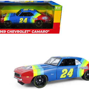 1969 Chevrolet Camaro #24 Jeff Gordon "Hendrick Motorsports First Win Tribute" Blue and Red with Rainbow Stripes 1/18 Diecast Model Car by Highway 61