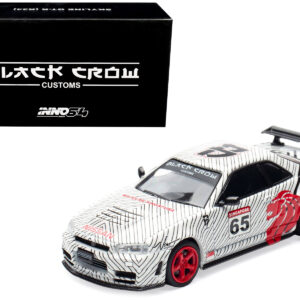 Nissan Skyline GT-R (R34) RHD (Right Hand Drive) #65 "Black Crow" White with Black Pinstripes "Singapore Diecast Expo 2025 Event Edition" 1/64 Diecast Model Car by Inno Models