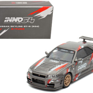 Nissan Skyline GT-R (R34) Z-Tune RHD (Right Hand Drive) Gray Metallic with Graphics "Indonesia Diecast Expo 2024 Exclusive Edition" 1/64 Diecast Model Car by Inno Models
