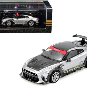 Nissan GT-R (R35) Top Secret RHD (Right Hand Drive) Silver Metallic with Carbon Hood and Top "Tokyo Auto Salon Hong Kong 2025 Event Edition" 1/64 Diecast Model Car by Inno Models