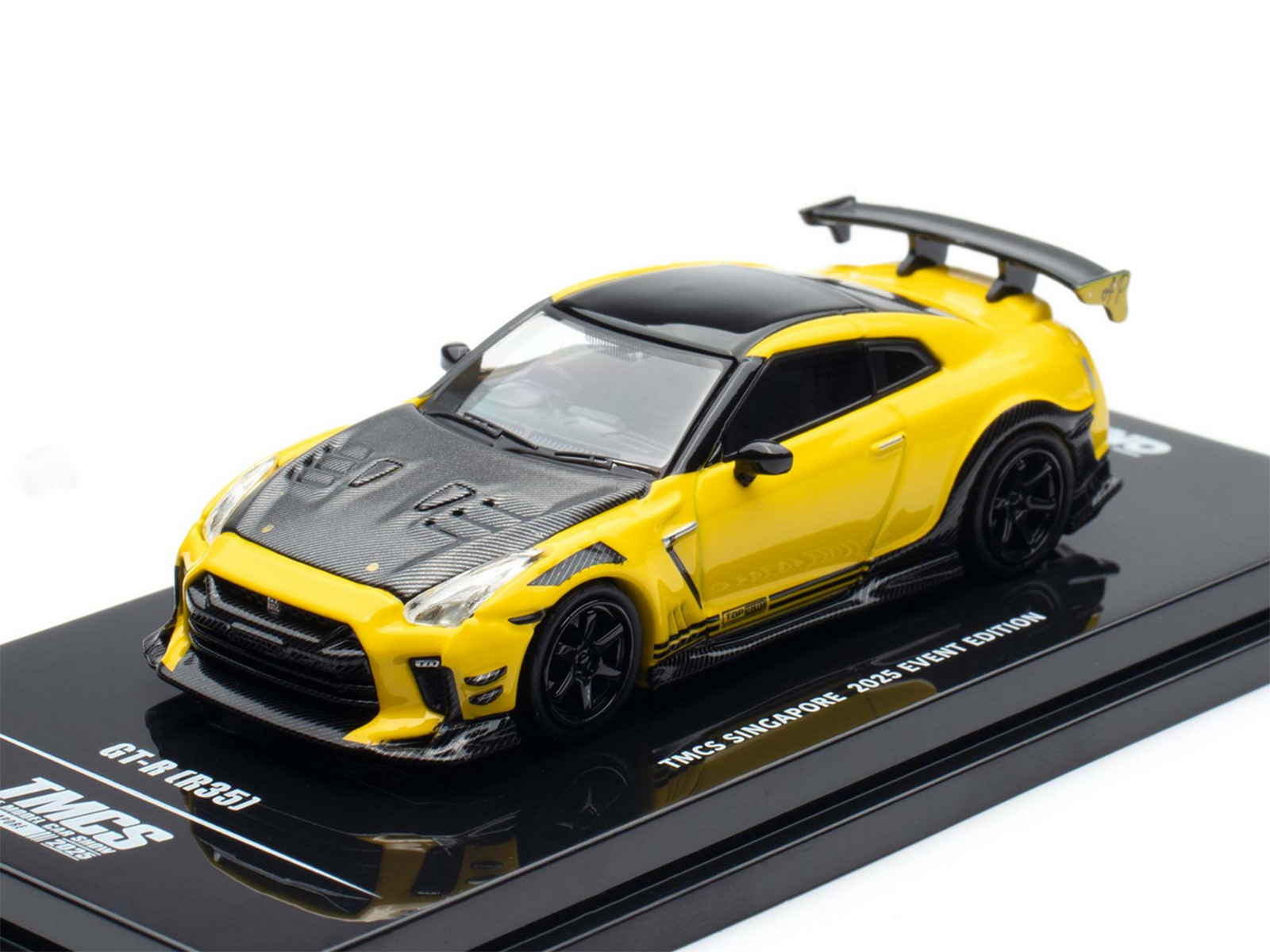 Nissan GT-R (R35) RHD (Right Hand Drive) Yellow with Carbon Hood and Black Top "The Model Car Show Singapore 2025 Event Edition" 1/64 Diecast Model Car by Inno Models - Image 5