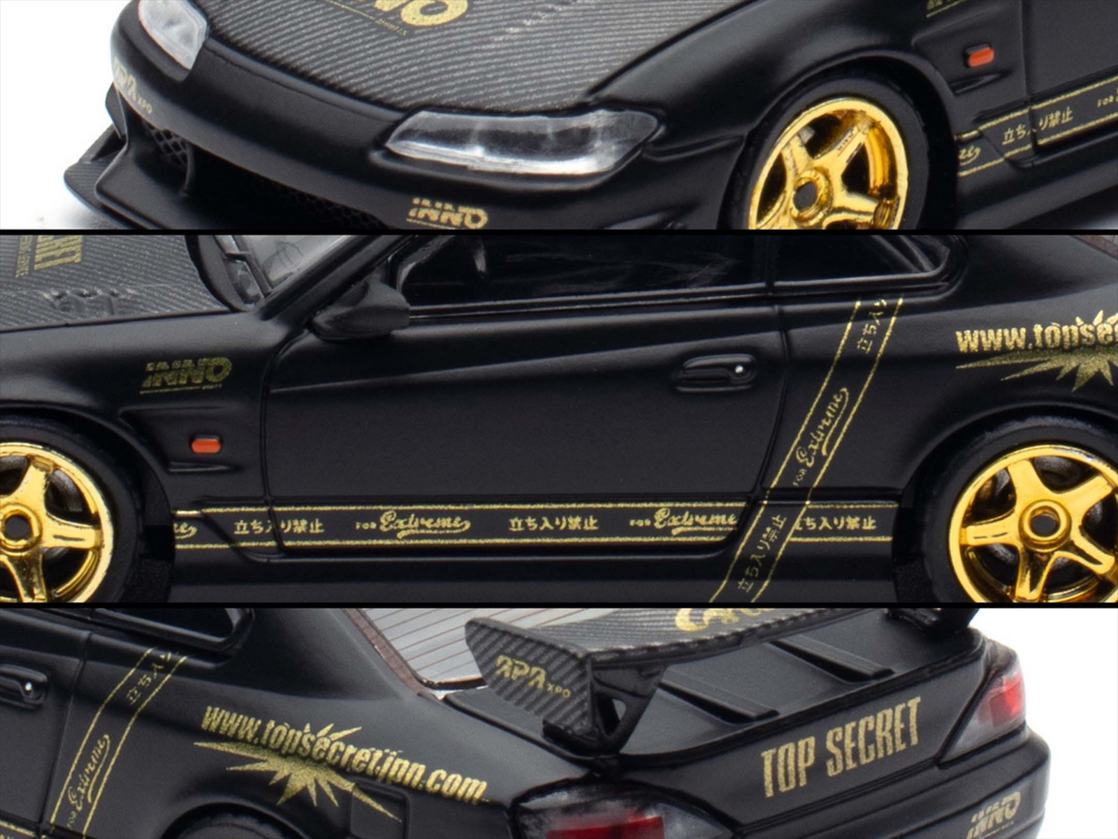 Nissan "Top Secret" Silvia (S15) RHD (Right Hand Drive) Matt Black with Carbon Hood "APA XPO 2025 Event Edition VIP Ticket Bundle" 1/64 Diecast Model Car by Inno Models - Image 2