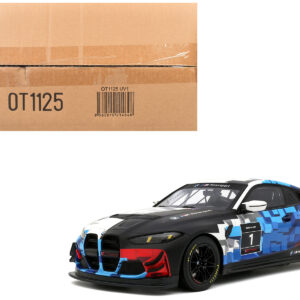 2024 BMW M4 GT4 #1 "M Motorsport Livery" Black and White with Red and Blue Graphics Limited Edition to 999 pieces Worldwide 1/18 Model Car by Otto Mobile
