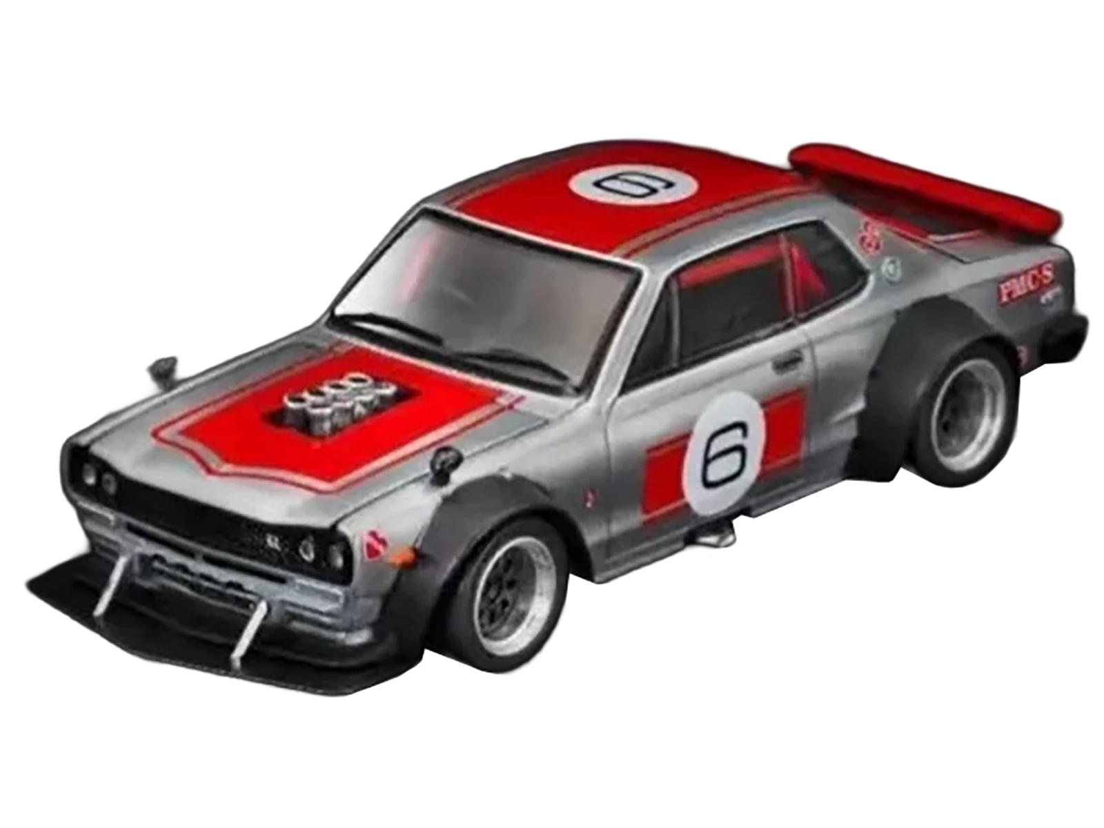 Skyline GT-R V8 Drift "Hakosuka" RHD (Right Hand Drive) #6 Silver Metallic with Red Stripes "APA XPO 2025 Exclusive" 1/64 Diecast Model Car by Pop Race - Image 2