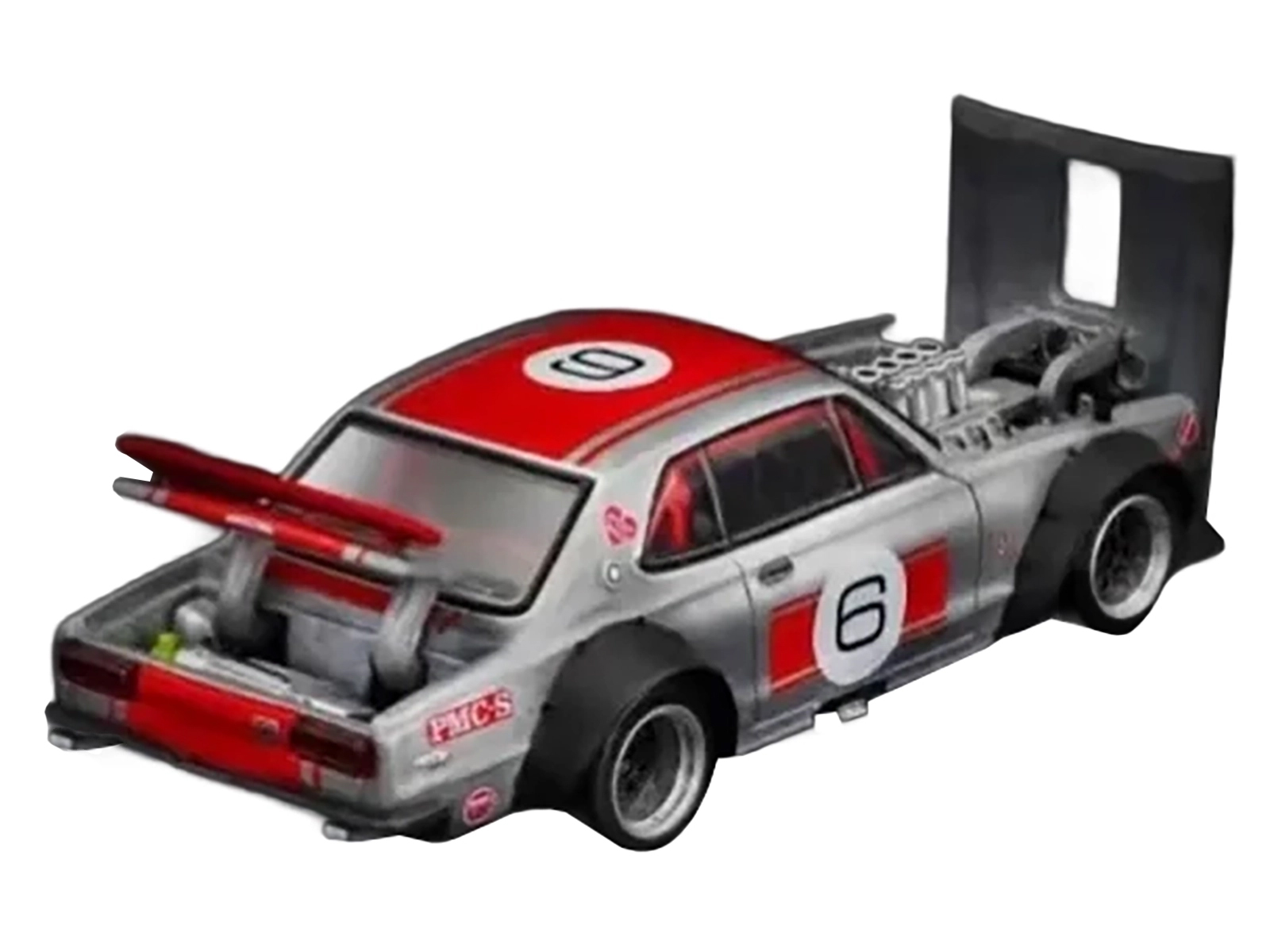 Skyline GT-R V8 Drift "Hakosuka" RHD (Right Hand Drive) #6 Silver Metallic with Red Stripes "APA XPO 2025 Exclusive" 1/64 Diecast Model Car by Pop Race - Image 3