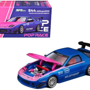 Mazda RX7 (FC3S) RE Amemiya RHD (Right Hand Drive) Blue Metallic with Pink Hood "APA XPO 2025 Exclusive" 1/64 Diecast Model Car by Pop Race
