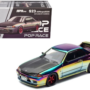 Skyline GT-R (BNR32) RHD (Right Hand Drive) Chameleon Chrome with Carbon Hood "APA XPO 2025 Exclusive 1/64 Diecast Model Car by Pop Race