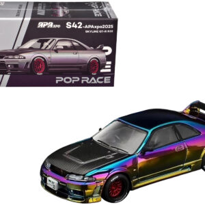 Skyline GT-R (R33) RHD (Right Hand Drive) Chameleon Chrome with Carbon Hood "APA XPO 2025 Exclusive" 1/64 Diecast Model Car by Pop Race