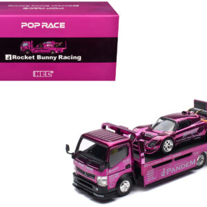 Nissan Pandem Fuso-300 Flatbed Truck RHD (Right Hand Drive) Purple Chrome and Lotus Pandem Elise Purple Chrome with Graphics 2 Car Box Set "Hobby Expo China 2026" 1/64 Diecast Model Car by Pop Race