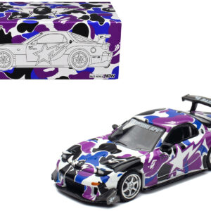 Mazda RX-7 (FD3S) RHD (Right Hand Drive) "BAPE (A Bathing Ape)" Purple Camouflage 1/64 Diecast Model Car by Pop Race