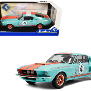 1967 Shelby GT500 #4 "Gulf Racing Tribute" Light Blue with Orange Stripes 1/18 Diecast Model Car by Solido