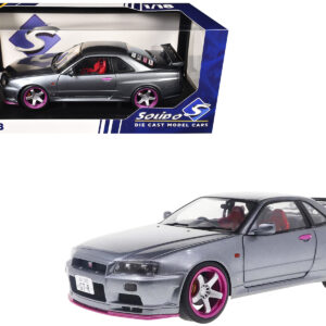 1999 Nissan Skyline GT-R (R34) RHD (Right Hand Drive) Silver Metallic with Purple Wheels 1/18 Diecast Model Car by Solido