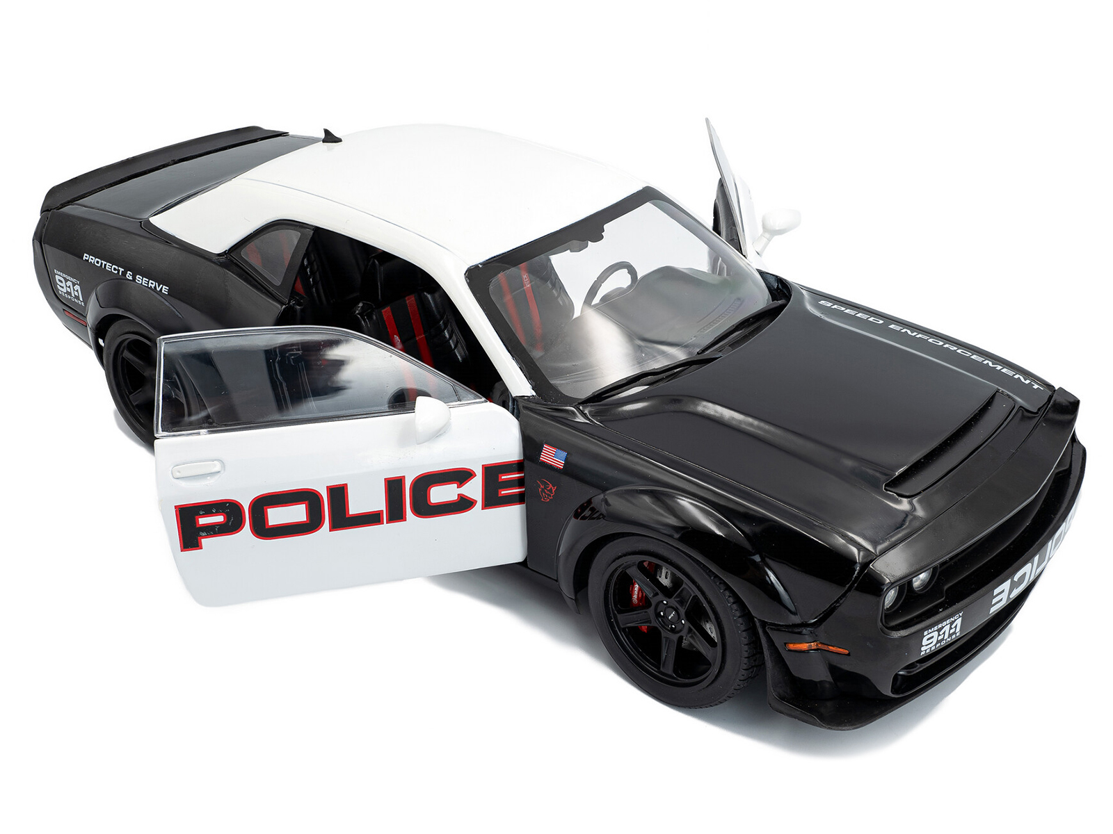 2023 Dodge Challenger Demon "Police" Black and White 1/18 Diecast Model Car by Solido - Image 2