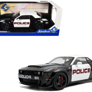 2023 Dodge Challenger Demon "Police" Black and White 1/18 Diecast Model Car by Solido