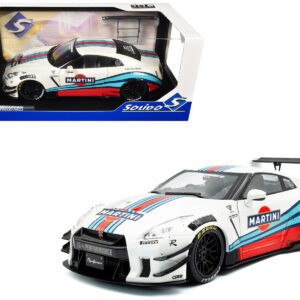 2024 Nissan GT-R (R35) RHD (Right Hand Drive) with Liberty Walk 2.0 Body Kit "Martini Racing" White with Stripes 1/18 Diecast Model Car by Solido