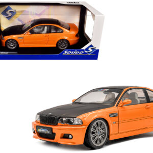 2000 BMW E46 M3 "Solido Works" Orange Metallic with Matt Black Hood and Carbon Top 1/18 Diecast Model Car by Solido