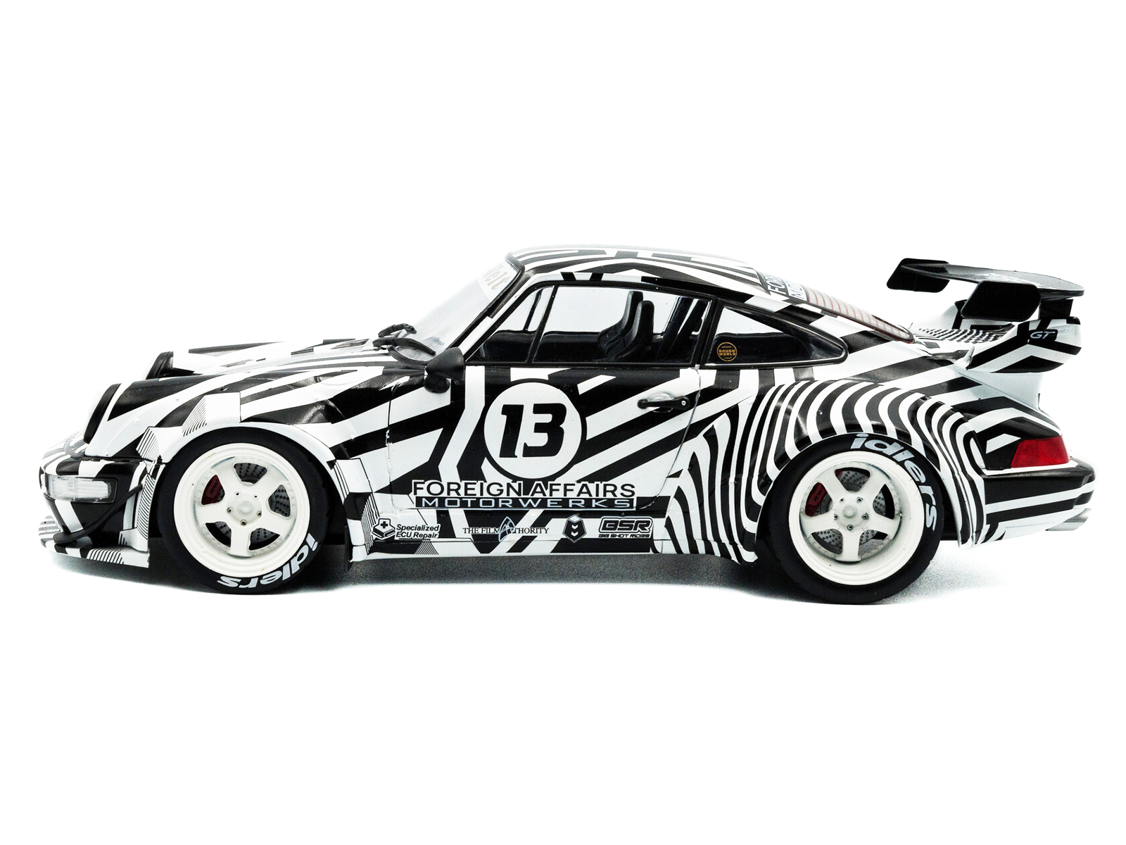 2022 RWB Bodykit #13 "The Zebra" Black and White Striped 1/18 Diecast Model Car by Solido - Image 3