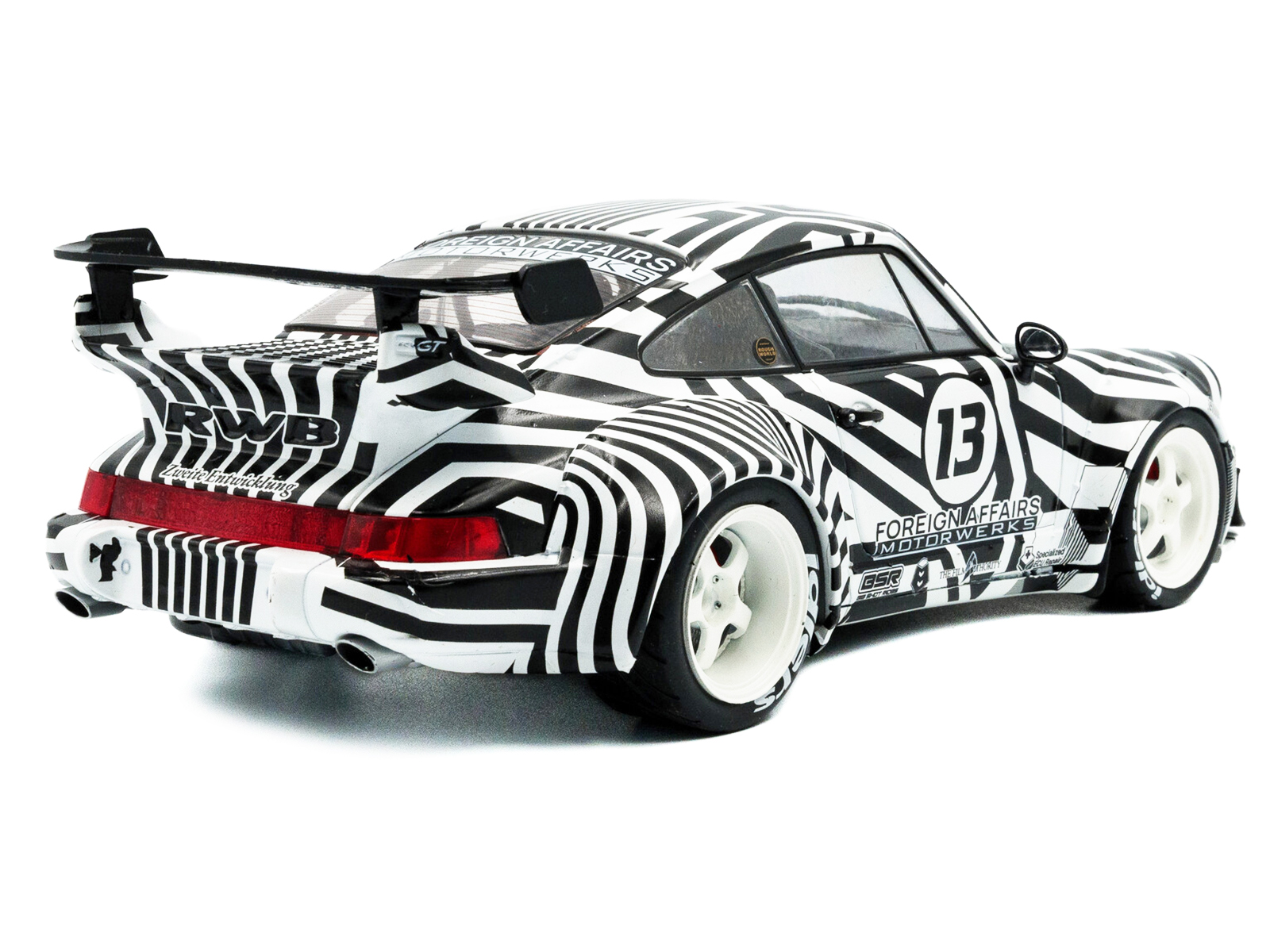 2022 RWB Bodykit #13 "The Zebra" Black and White Striped 1/18 Diecast Model Car by Solido - Image 4