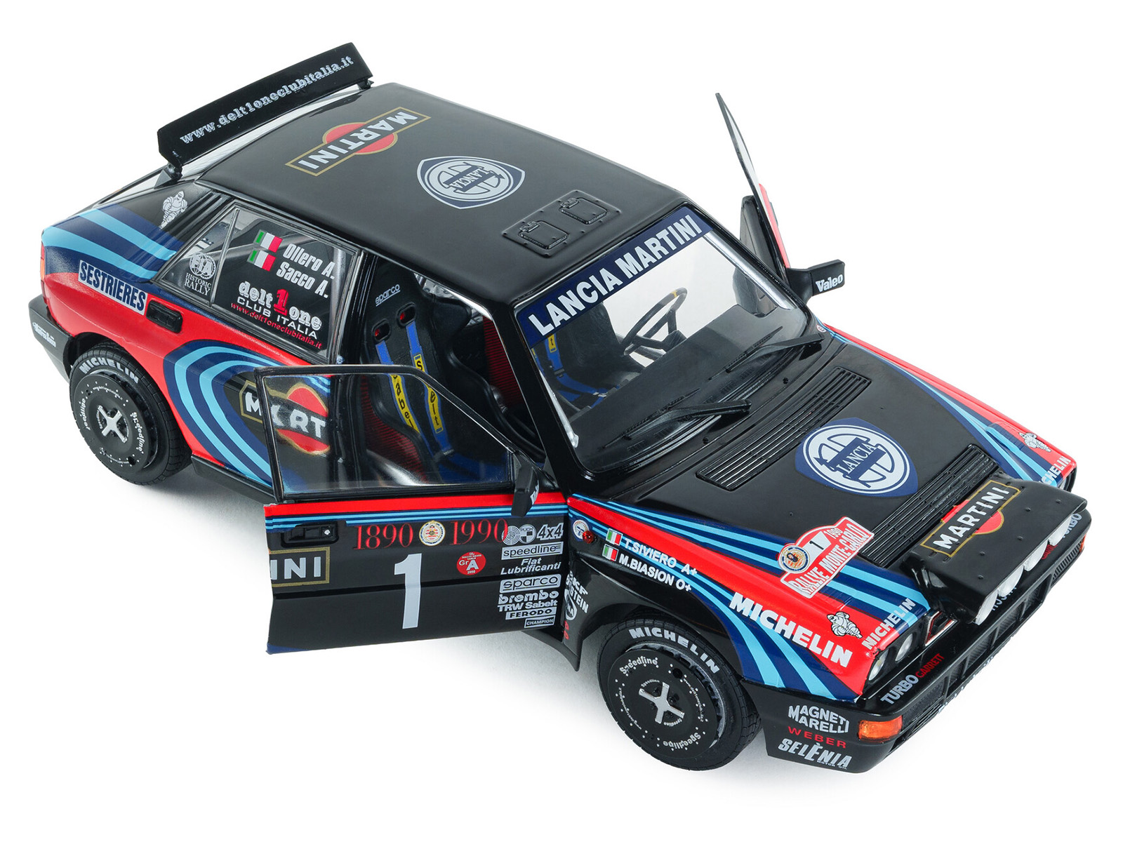 Lancia Delta HF Integrale #1 A. Sacco - A. Ollero "Miki Biasion Martini Racing Rallye Monte Carlo 1990 Tribute" FIA Historic Rally (2026) "Competition" Series 1/18 Diecast Model Car by Solido - Image 2