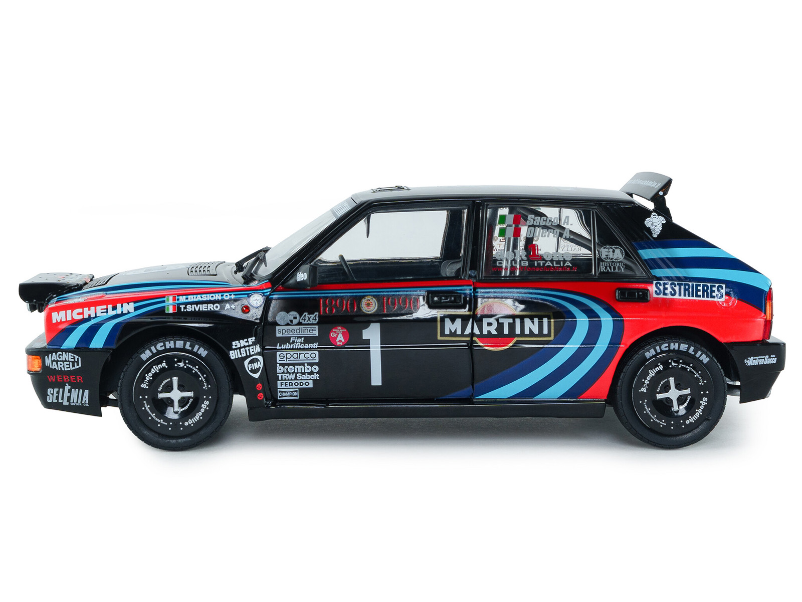 Lancia Delta HF Integrale #1 A. Sacco - A. Ollero "Miki Biasion Martini Racing Rallye Monte Carlo 1990 Tribute" FIA Historic Rally (2026) "Competition" Series 1/18 Diecast Model Car by Solido - Image 3