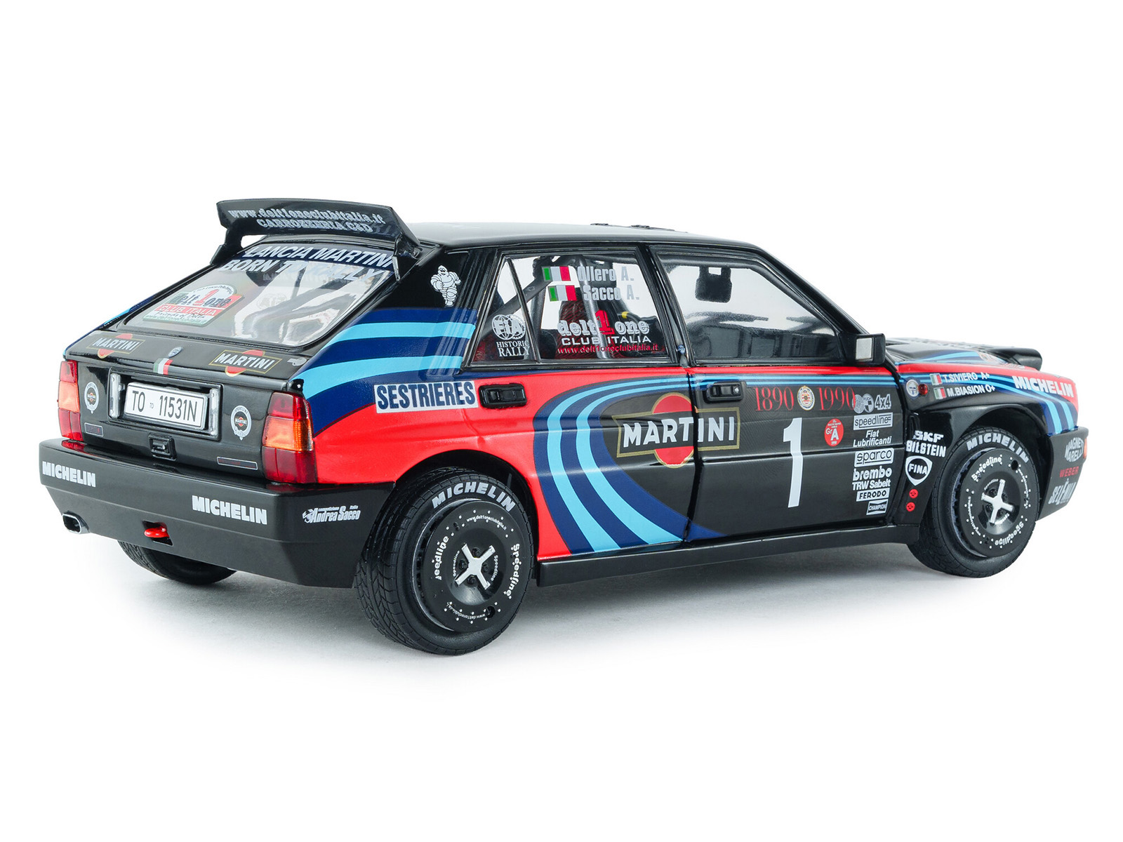 Lancia Delta HF Integrale #1 A. Sacco - A. Ollero "Miki Biasion Martini Racing Rallye Monte Carlo 1990 Tribute" FIA Historic Rally (2026) "Competition" Series 1/18 Diecast Model Car by Solido - Image 5