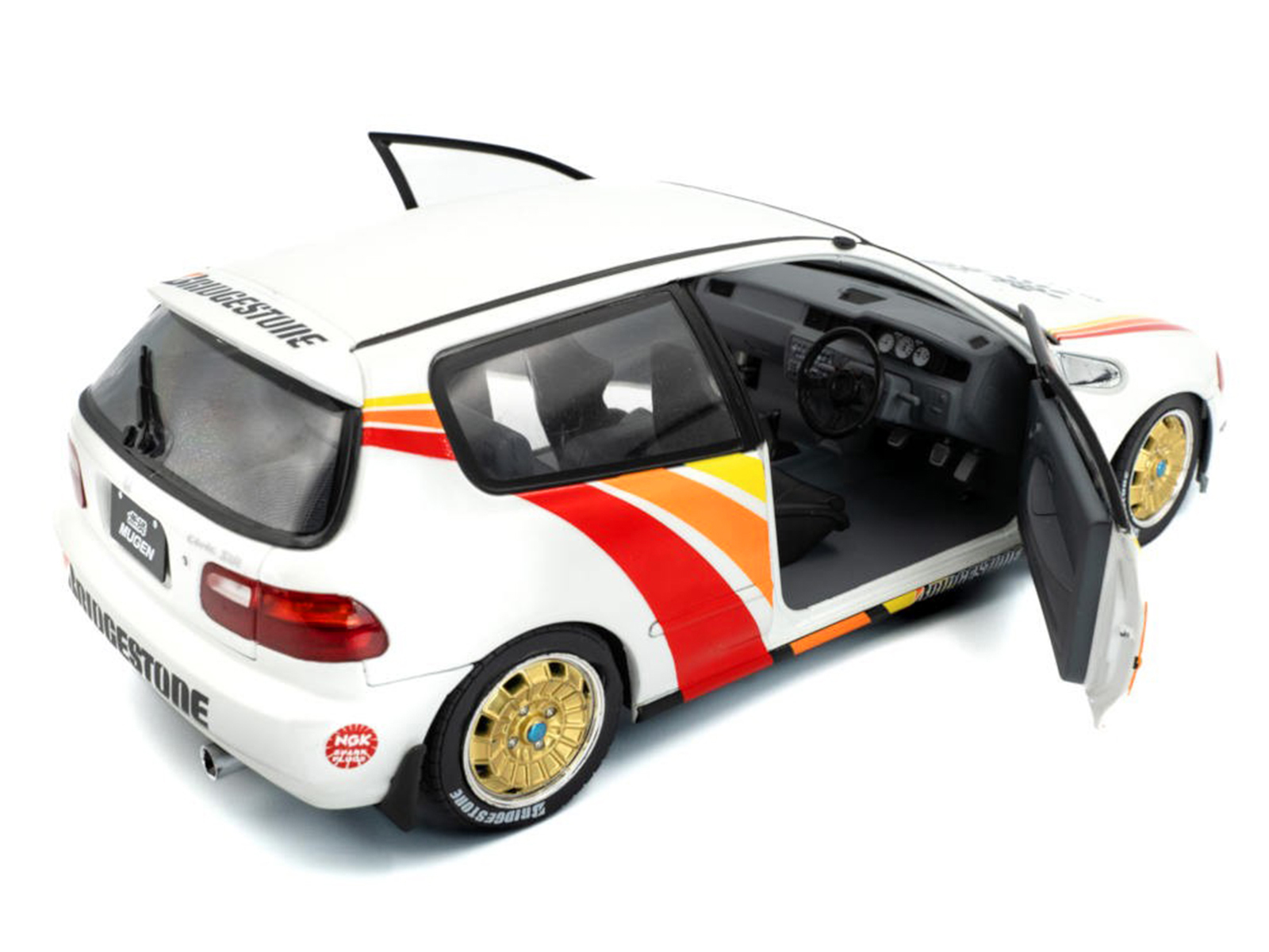1991 Honda Civic (EG6) RHD (Right Hand Drive) "Mugen Racing" White with Stripes 1/18 Diecast Model Car by Solido - Image 2